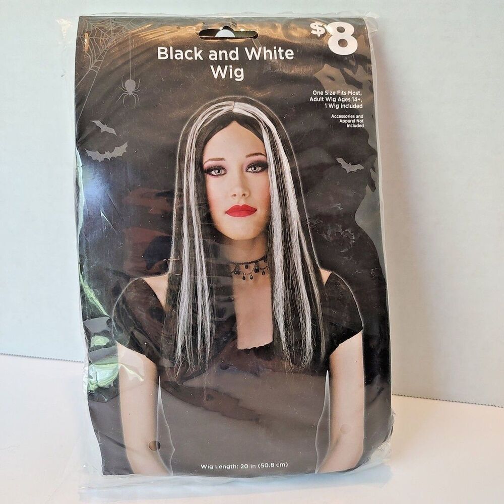 20" Adult Black & White Wig One Size Fits Most Ages 14* Drama Theater Play Fun - Picture 2 of 7